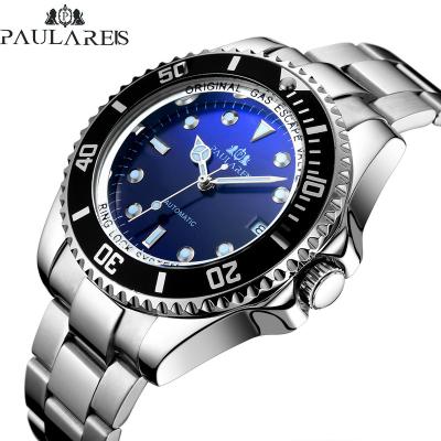 China PAULAREIS Mechanical Automatic Day/Date Luminous Solid Steel Belt Blue, Red and Green Men's AUTOMATIC WATCH for sale