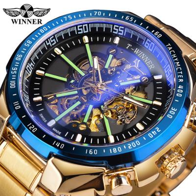 China Auto Date OEM/ODM New Winner 2020 Men Watches Blue Light Glass Gold Waterproof Automatic Sport Watch Stainless Steel Fashion Luminous Cl for sale