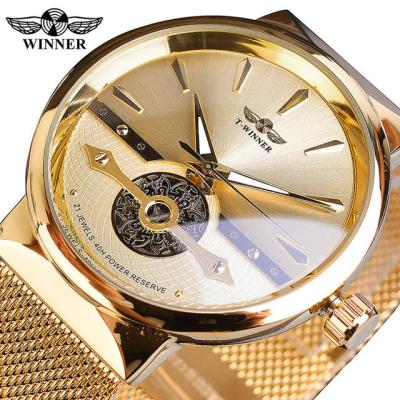 China OEM/ODM Waterproof Winner Gold Watches Fashion Business Watch Automatic Skeleton Analog Steel Self-Wind Mechanical Watch Men Wrist Reloj for sale