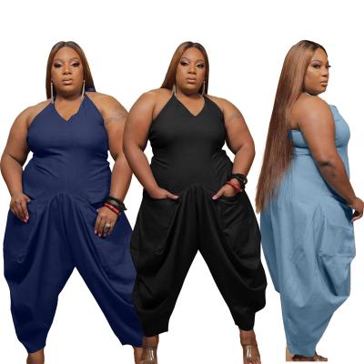 China QUICK DRY plus size party or wedding solid color overalls 1 piece suit for ladies and women XL-5XL for sale