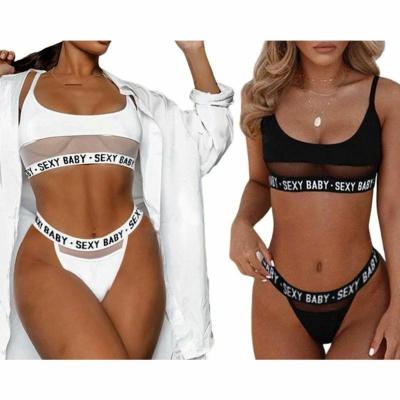 China High Elastic Cavity Custom Hot Sexy Letter Women's Three-Point Split Sexy Lingerie Women's Transparent Fitness Underwear Bra for sale