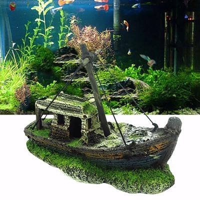 China Europe Aquarium Ornament Boat Wreck Ruin Fishing Boat Ruins Aquarium Decorations For Aquarium Decor for sale