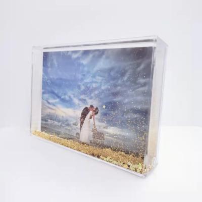 China Environmental Friendly Wholesale Private Custom Acrylic Photo Frame Wedding Birthday Liquid Glitter Photo Frame Of Subject 4*6inch for sale