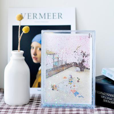 China Environmental Friendly 4X6 Inch Rectangle Bling Square Shimmer Aqua Acrylic Glitter Quicksand Snow Photo Frame With Liquid Water for sale