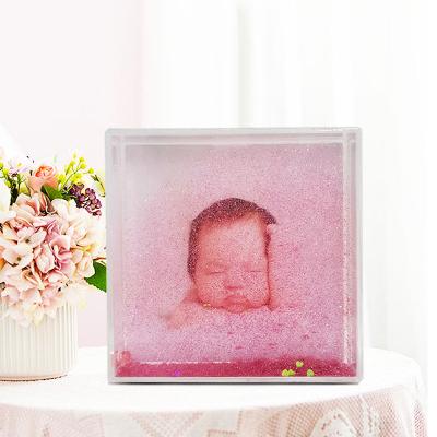 China Environmentally Friendly Baby Month Picture Frames 4x4 Inch Water Glitter Floating Water Photo Frame for sale