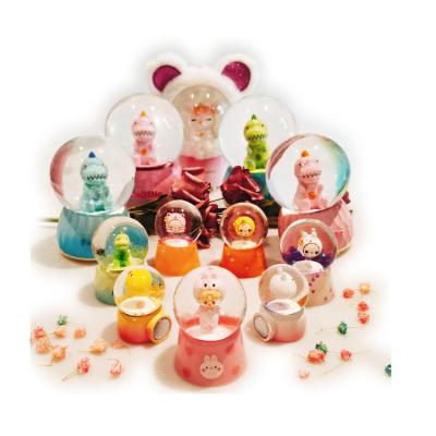 China Lovely Pink Europe Rabbit Animal Led Light Snowglobe 45mm Plastic Ball Snow Globe for sale