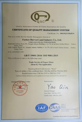 ISO9001 - Fuzhou Harvest Land Industry Co., Ltd.