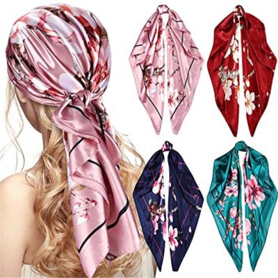 China Factory wholesale square luxury design square hair scarf flower printed ladies twill silk scarves for sale