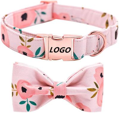 China Personalized Customized Logo Adjustable Cotton Dog Collar and Bowtie Set for Cats for sale