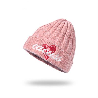 China Preservation of autumn and winter fashion custom new warm soft knitted woolen hat love heart embroidery soft knitted hat for women for sale