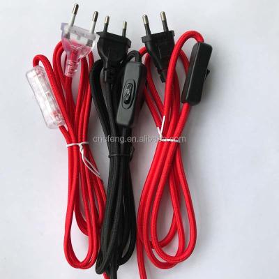 China Home Appliance EU Plug Lamp Power Cord With Lamp Switch Braided 304 Thread Switch AC 250V Fabric Cable for sale