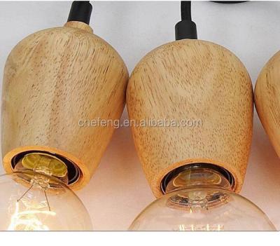 China Hotel Oak Wood Modern E27 Lamp Socket Wooden Pendant Light Lamp Socket Hanging Light Black White for sale