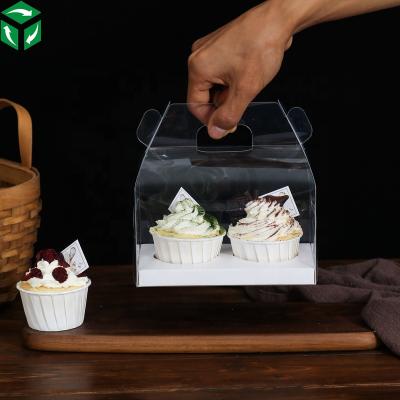 China Recyclable Clear Cake Gift Handle PET Packaging Small Plastic Pop Box for sale