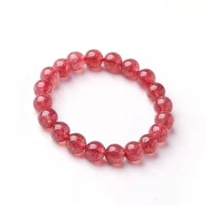 China China Natural Strawberry Quartz Beads Stretch Bracelet For Women Piedras Healing Crystal Stone for sale