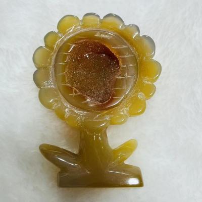 China China Wholesale Natural Agate Geode Sunflower Hand Carved Crystal Carving Decorative Ornaments for sale