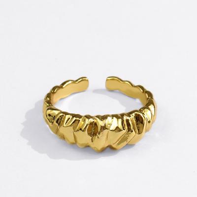 China Fashion Nickel Free Lead Free Gold Plated Finger Rings Geometric Jewelry Irregular Texture Opening Ring for sale