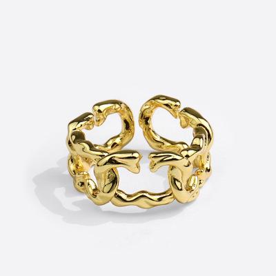 China Lead Free Nickel Free Minimalist Gold Plated Geometric Open Ring Hollow Irregular Adjustable Ring Jewelry for sale