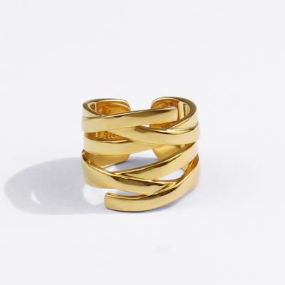 China New Lead Free Nickel Free Geometric Gold Plated Multilayer Winding Lines Adjustable Rings Finger Rings For Women for sale