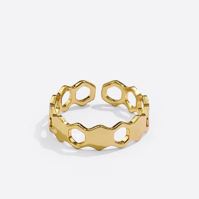 China Lead Free Nickel Free Minimalist Geometric Adjustable Rings Hollow Gold Plated Finger Rings Jewelry For Women for sale