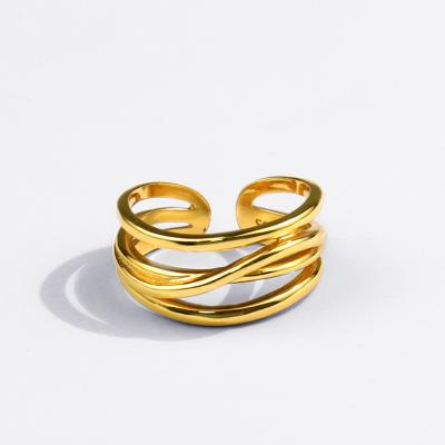 China Lead Free Nickel Free Gold Plated Multilayer Woven Lines Irregular Geometric Index Finger Rings Finger Rings For Women for sale