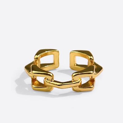 China Fashion Nickel Free Lead Free Gold Plated Hollow Chunky Chain Finger Rings Adjustable Rings For Women Men for sale