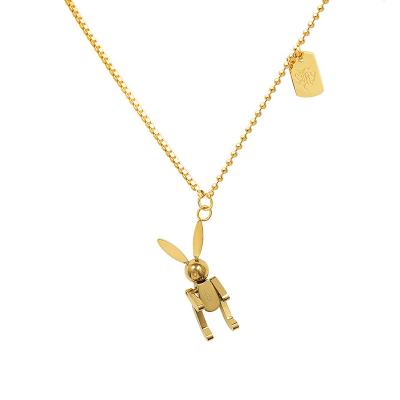 China Long Color Keeping New Fashion 18K Gold Plated Stainless Steel Necklace Rabbit Square Mark Necklace Splicing Chain Jewelry for sale