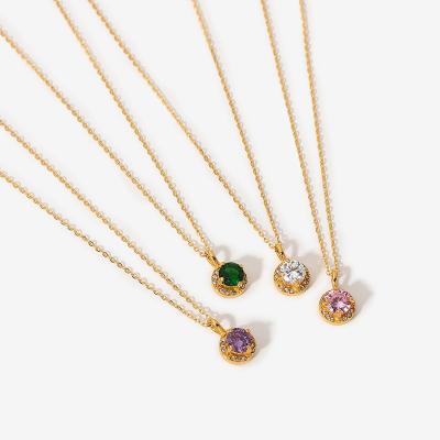 China Long Color Keeping Double Layer Multicolor Zircon Round Necklace With 18K Gold Plated Stainless Steel Jewelry Necklace for sale