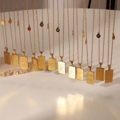 China Long Color Keeping 2021 New Stainless Steel Hypoallergenic Square Engraving 12 Zodiac Sign Pendant Necklaces For Women for sale