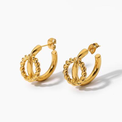 China Long Color Keeping New Supplier Stainless Steel Gold Plated 18K C Jewelry Shaped Twist Earring For Women for sale