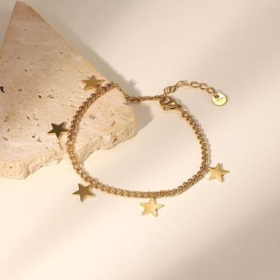 China New Fashion 14K Gold Plated Star Tassel Non-fading Cuban Chain Bracelet For Women Stainless Steel Jewelry for sale