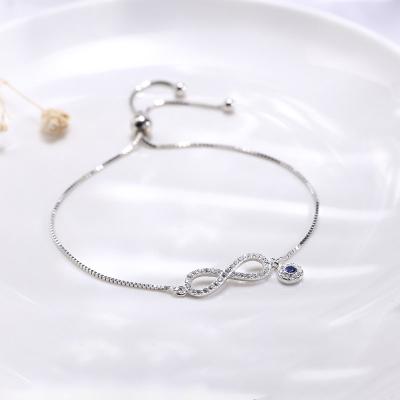 China High Quality CZ Infinity Charm Bracelet High Quality Silver 925 Sterling Adjustable Bracelet Jewelry for sale