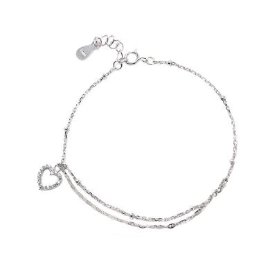 China New High Quality Double Layer Love Heart CZ Bracelet For Women 925 Sterling Silver Bracelet Jewelry for sale