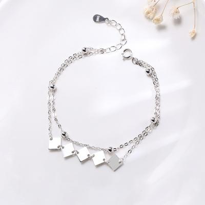 China High Quality Double Layer Wholesale Square Bead Chain Bracelet For Women 925 Sterling Silver Jewelry for sale