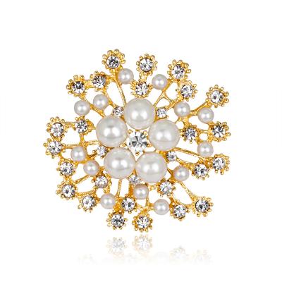 China Factory Direct Sale Luxury Snowflake Pearl Crystal Brooches Women Big For Wedding Dress for sale