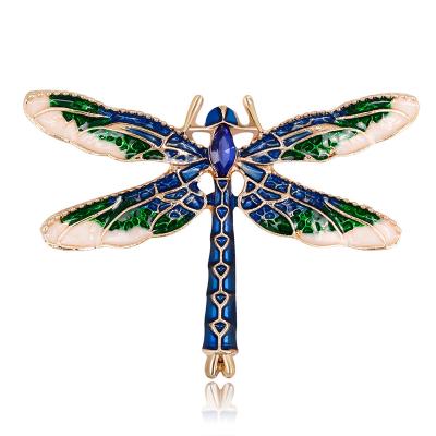 China Luxury Fashion Enamel Crystal Rhinestone Dragonfly Brooch Jewelry For Women Insect Brooch Animal for sale