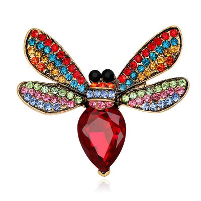 China New Luxury Korean Colorful Faux Stone Crystal Alloy Bee Brooch Pin Animal Brooches for sale