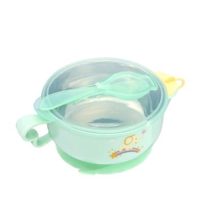 China New Design Cartoon Baby Stainless Steel High Quality Heat Resistant Double Bowl Wall Heat Resistant Children Feeding Bowl With Suction for sale