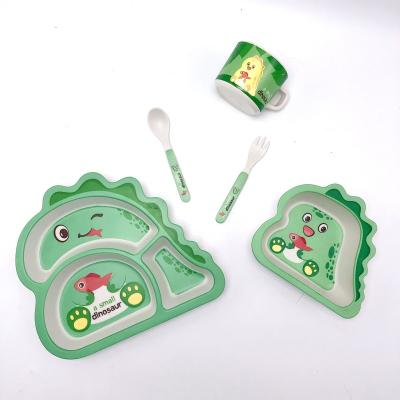 China Wholesale BPA Free Low Moq Baby Feeding Bowls Eco Friendly Tableware Sets Children's Tableware Dinosaur Five-Piece Gift Box for sale