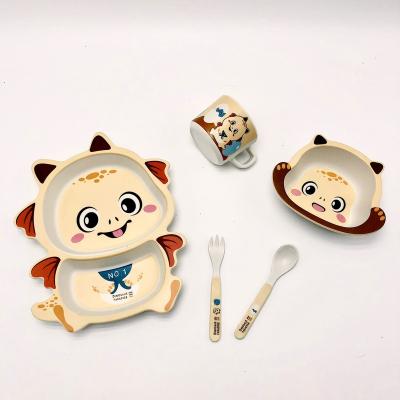 China Amazon BPA Free Hot Selling Baby Dinnerware Set Plastic Tableware For Kids Bamboo Fiber 5 Pcs Kids Dinner Set for sale