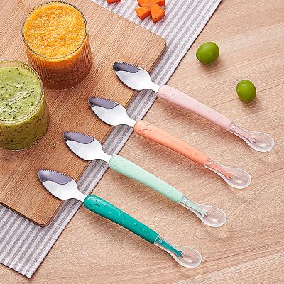 China Baby Product BPA Free OEM Spoon and Fork Feeding Set Eat Training Baby Spoon Set Baby Eco-Friendly Puree Spoon Feeding Set for sale