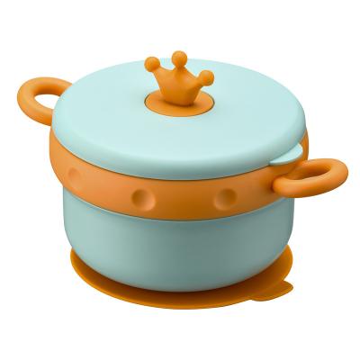 China Detachable 316 Stainless Steel Baby Bowl Nitrosamine Free Baby Food Bowl with Suction Water Heating Heavy Duty Infant Bowl for sale