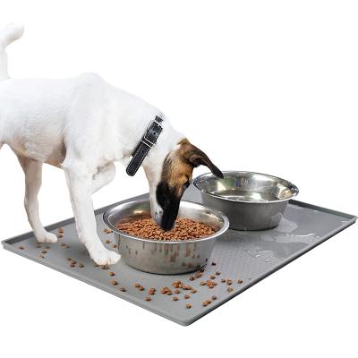 China Viable Waterproof Dog Cat Pet Feeding Mat Large Size Food Grade Silicone Pet Food Mat Tray Bowl Mats for sale