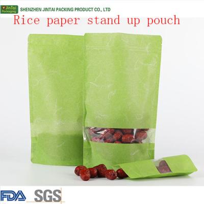 China BIODEGRADABLE eco-friendly rice paper packaging bags with window biodegradble fiber stand up zip lock rice paper bag for snacks for sale