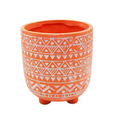 China Wholesales CLASSIC garden supplies round garden pottery home classic ceramic flower stripe decoration plant succulent pots for sale