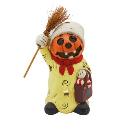 China Home Party Decoration Hand Painted Halloween Supplies Garden Decoration Pumpkin Ghost Wizard Candle Holders Ceramic Statue Ornament for sale