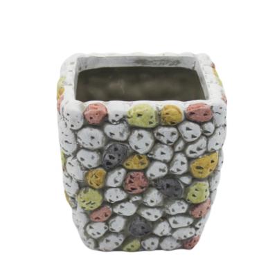 China Country Square Wholesale Garden Decoration Gray Stone Ceramic Flower Planter Plant Pots for sale