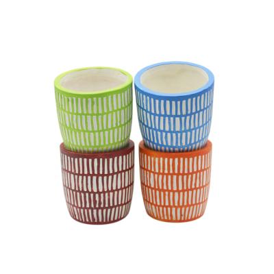 China Novelty Round Wholesales Garden Home Decoration Round Retro Colorful Patterned Ceramic Flower Pot Planter for sale