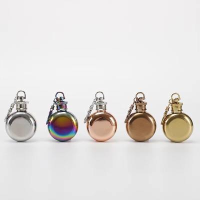 China Wholesale Portable Hiphop Factory Flask 304 Stainless Steel Round Flask 1 Ounce White Wine Bottle With Key Chain for sale