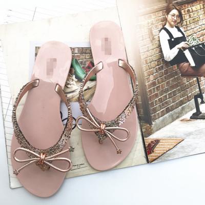 China Sale Anti-slippery Women's Fashion Beach Slippers Summer Flip Flops Lady Plastic Jelly Shoes Plated Bow Shoes For Girls for sale