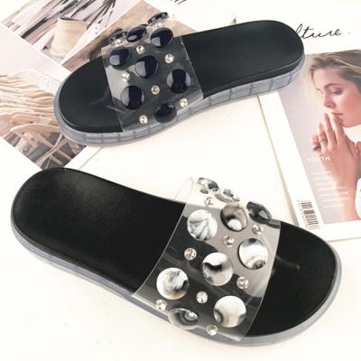 China Fashion Pretty Anti-slippery Lady Slipper Plastic Polka Dots Soft PVC Shoes Women's Home Shoes One Piece Open Toe Female Flat Slippers for sale